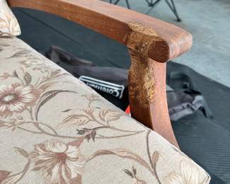 S138 - $250. Plow & Hearth Outdoor Solid Wood Patio Set. Includes Couch, (2) Chairs, and (2) end tables. The Cushions are in great condition. The framing of the couch has teething marks from a dog. The chairs luckily do not. Please see photos. Couch Dimensions: 53W x 31D x 29T / Chair Dimensions: 29W x 31D x 29T / End Tables: 18 x 18 x 17T