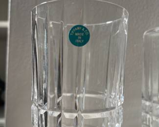 S40 - $125 - Tiffany & Co Home Essentials Classic Square Decanter in Crystal with (2) matching Glasses.