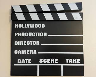 S56 - $10 - Movie Film Clap Board Decor. 12.5" Square.