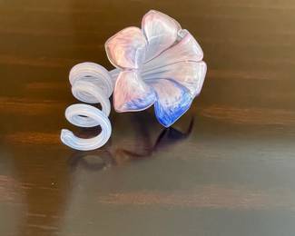 S11 - $25 - Blue Pink Purple Art Glass Flower - 7"w x 4"t