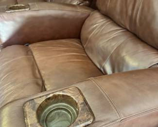 S53 - $600 - Lane Furniture. Home Theater Seating for six. Chairs recline and are equipped with cup holders for the ultimate at home movie experience. The leather is in good condition. No signs of damage. From a smoke free home. Still lots of life left in these luxurious pieces! Easily disassembles into 6 different pieces. 104"w x 34"d x 40t. PLEASE HAVE HELP TO MOVED THESE DOWN THE STAIRS.