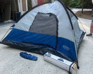S161 - $30 -Like New. Wenzel 3-Person Sport Dome Tent. Center Height 50". Sleeps 3. Carry weight: 6lbs. Area: 49 sq ft. Comes with everything it needs for a successful tent camp experience.