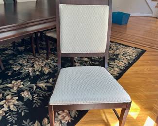 S41 - $350 - Dining Table w/ 6 chairs. This solid wood table is in great condition as it was always covered with a topper. In these photos the leaf is included measuring 100"W x 42"D x 30"T. Without the leaf the table measures 64"W x 42"D x 30"T.