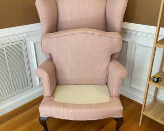 S13 - $75 - Soft Pink Wingback Chair w/ Claw Foot Legs. No stains or signs of wear. Great condition for older chair. 30"w x 27"d x 44"T