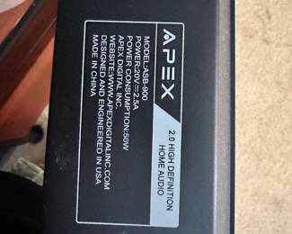 S58 - $30 - Apex Sound Bar. Model ASB-900. Tested. Working. Comes with remote.