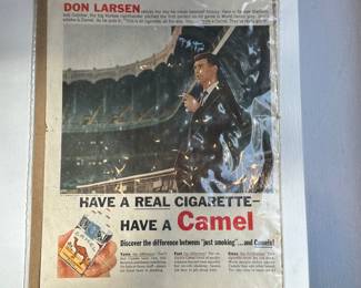 S110 - $15 - 1957 Don Larsen Camel Cigarette Ad. Kept in Protective Sleeve.