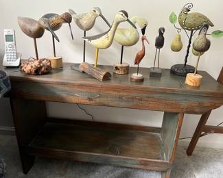 Bench Table /wooden carved birds