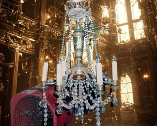 LOT 9: Antique Ornate Chandelier with Crystals.