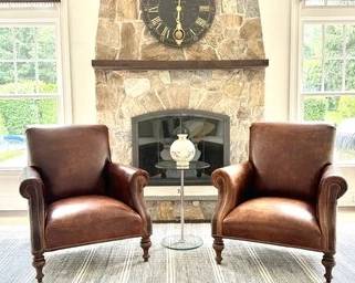Restoration Hardware Leather Chairs with hobnail detail