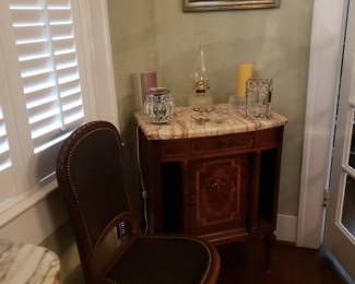 ANTIQUE CABINET AND DINING CHAIR