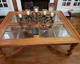 WOODEN COFFEE TABLE WITH GLASS TOP