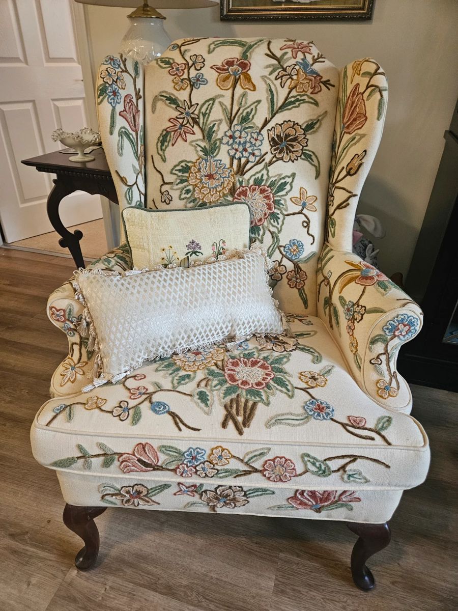 2 Crewel Wingbacks