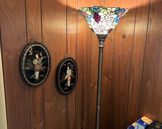 One of two stain glass floor lamps