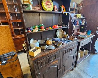 Nice oak server / pewter cabinet