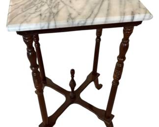 1970s French Marble Mahogany Side Table