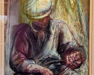 Burr Singer mixed media "the Net Mender" 1940s.