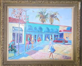 Pat McLoury oil on canvas cityscape.