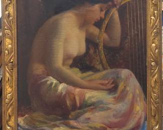 Art nouveau period nude oil on canvas.