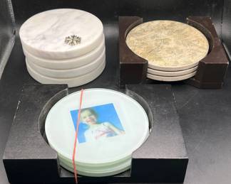 (3) Sets of Coasters ft. Marble with Snowflake Accents

