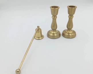 (2) PartyLite Brass Candle Holders & Candle Snuffer
