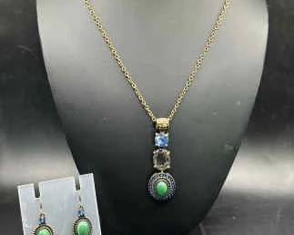 Vintage NRT Blue Rhinestone Drop Necklace & Matching Earrings
