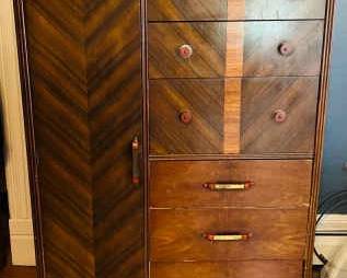 1930s Art Deco Waterfall Armoire with Cedar Lined Wardrobe
