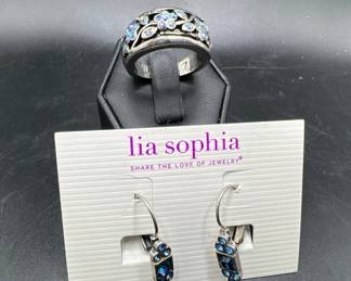 Lia Sophia Matching Ring & Earrings in Original Box
