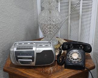Side Table - Crystal Lamp - Rotary Telephone
