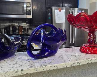 Red Compote - Colbalt Swan Candy Dish