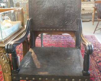 Spanish Arm Chair with leather seat and brass tacks