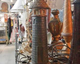 Antique Cast Iron polychrome light house lamp