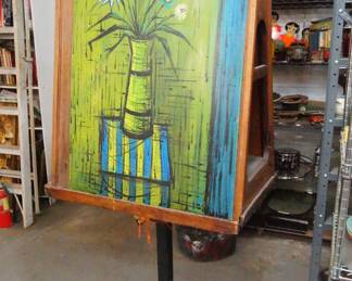 Cast Iron Easel and cubby, cast iron & wood