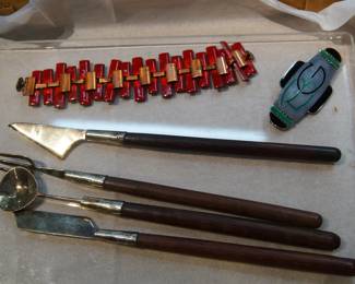 Vintage Enamel Jewelry and Danish Modern fondue set