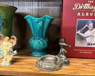 Shawnee Green Pottery Embossed Vase - Metal American Indian Ashtray