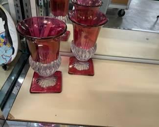 Ruby Red Large Urn Style Vases