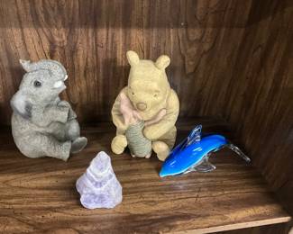 Winnie the Pooh & Elephant Bank - Blue / Clear Glass Dolphin Paperweight - Blue Lace Agate Quartz