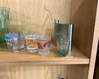 Assorted Shot Glasses - Jim Beam Metal Flask