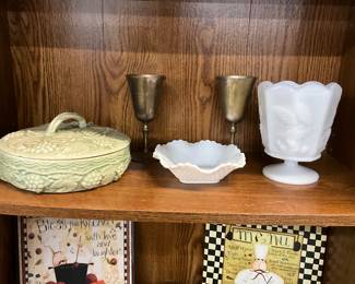 Arnel's Ceramic Lidded Casserole Dish - White Milk Glass Candy Dish - NAPCO White Milk Glass Planter / Vase