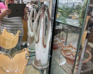 Hand Blown Stretch Finger Art Glass Vase