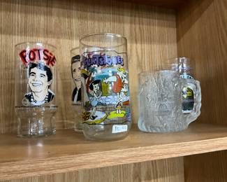 1977 Pizza Hut Glasses Happy Days Potsie & The Flintstones - 1993 McDonald's Flintstones Glass