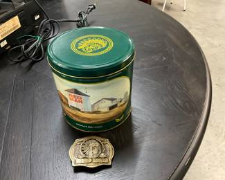 Red Man Tobacco Tin & Brass Belt Buckle