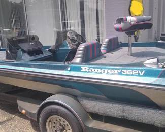 Example Photo.
1991 Ranger Bass boat with a 150 Evinrude outboard motor.
This boat has been stored indoors its entire life! More pictures to follow once this boat is pulled out of storage, cleaned, tested, and detailed.