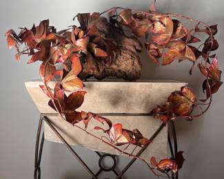 Mid century modern Burl and metal leaves wall sculpture
