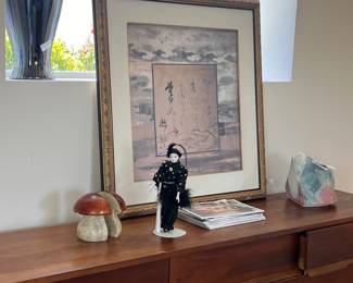 Framed art, mushrooms, unique ceramics
