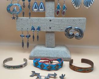 Native American Earrings, Bracelets BroochesSome Sterling Silver