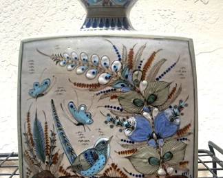 Beautiful Mexican Tonala Blue Floral Ceramic Pot