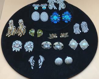 Vintage Rhinestone Faux Stone Clip Screwback Earrings