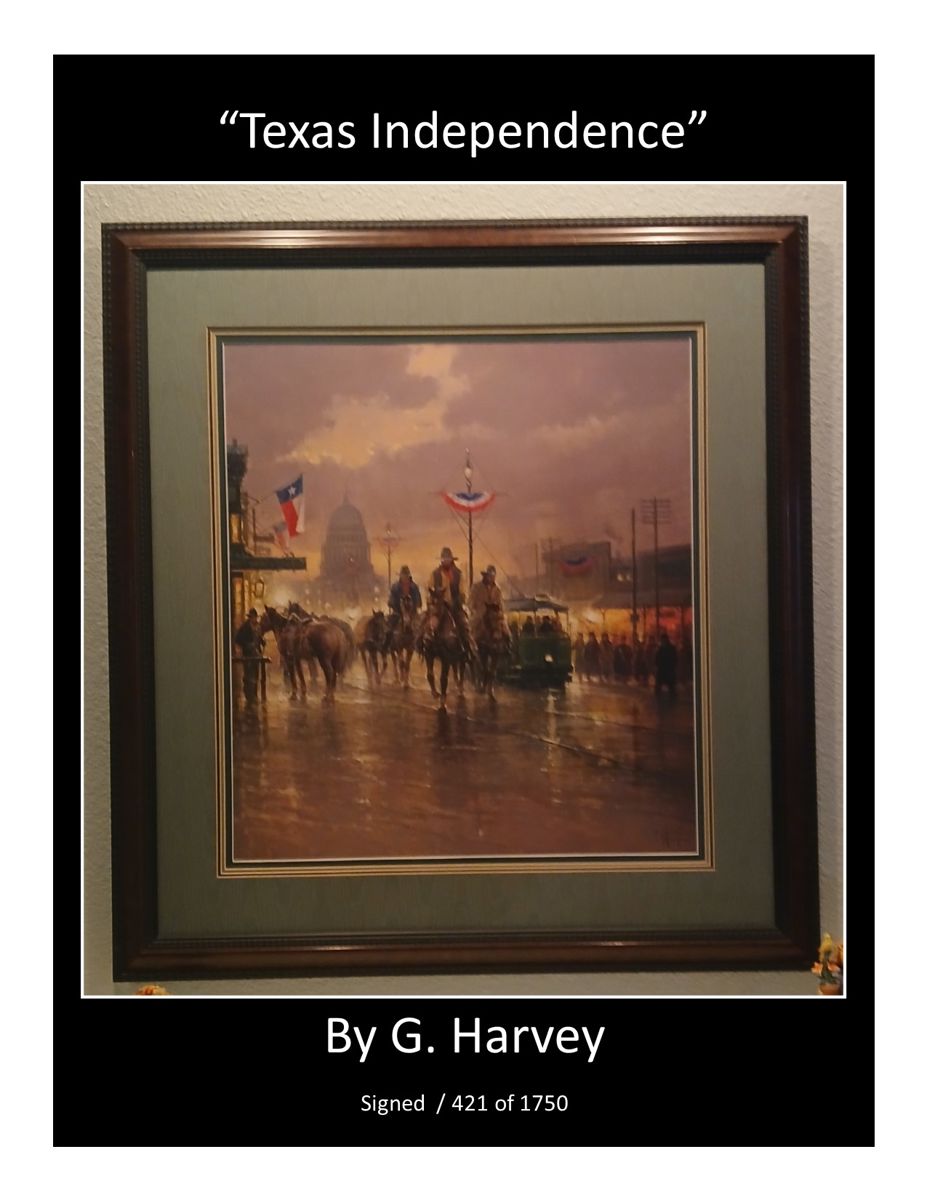 Large G. Harvey "Texas Independence" signed lithograph. 421 of 1750