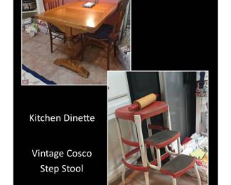 Antique Breakfast Table / Cosco Vintage Step Stool