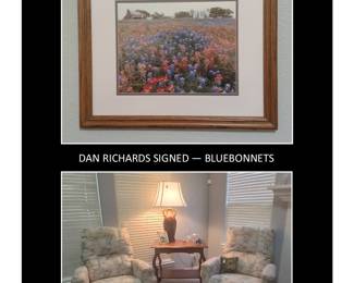 Dan Richards Signed Lithograph / Recliners / Library Table
